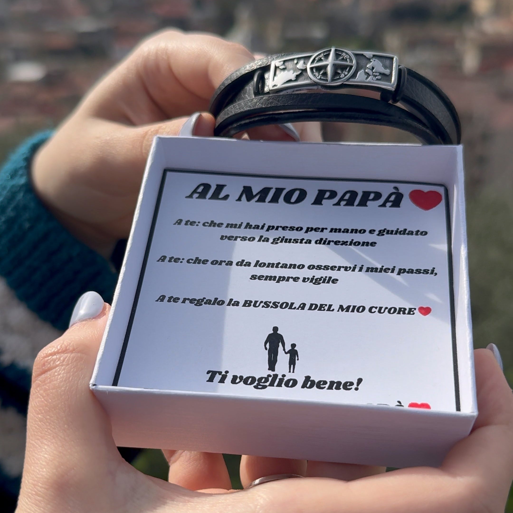 BRACCIALE BUSSOLA CON DEDICA PER IL PAPÀ